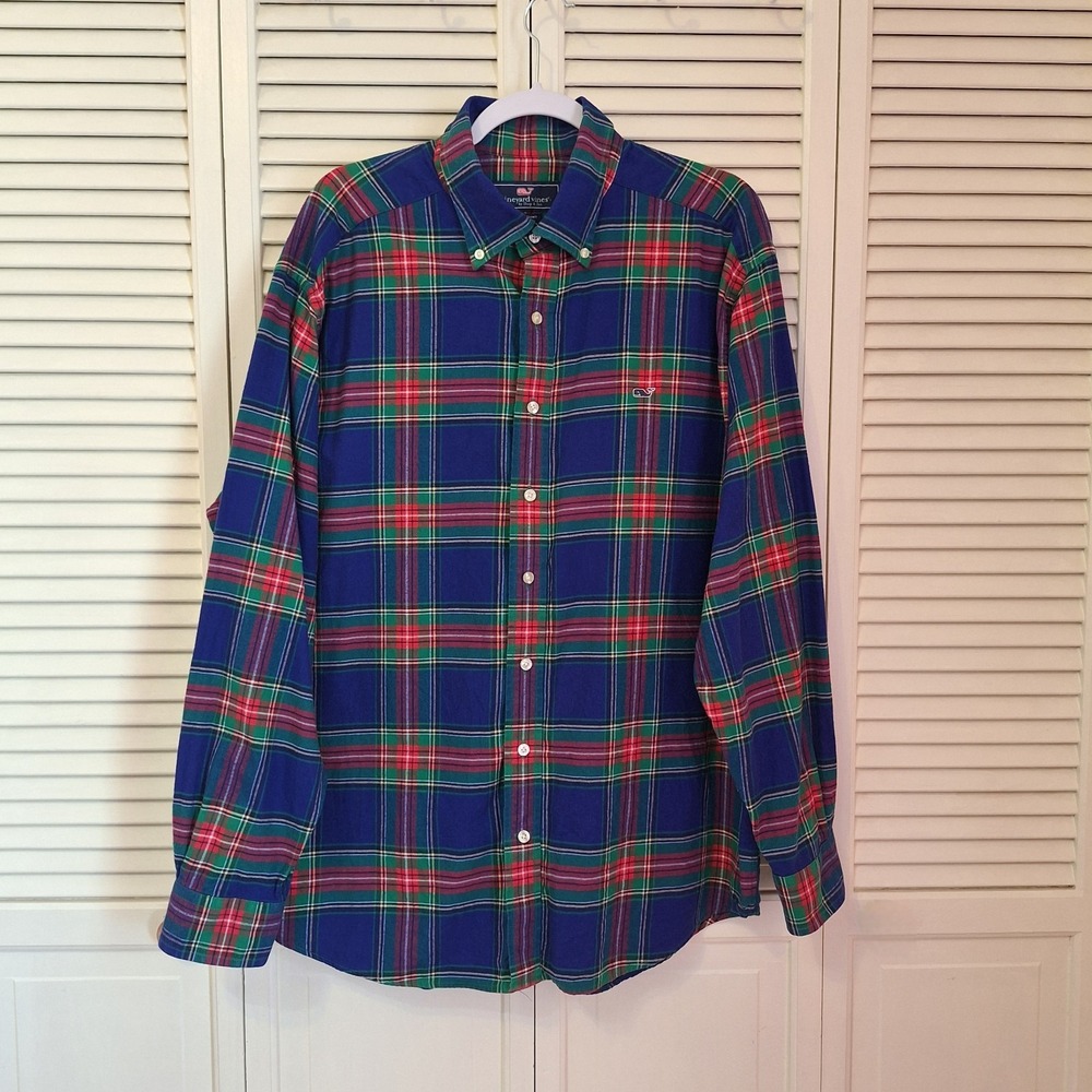 Vineyard Vines Shirt Mens. Long Sleeve Button Down Plaid Whale Shirt Logo